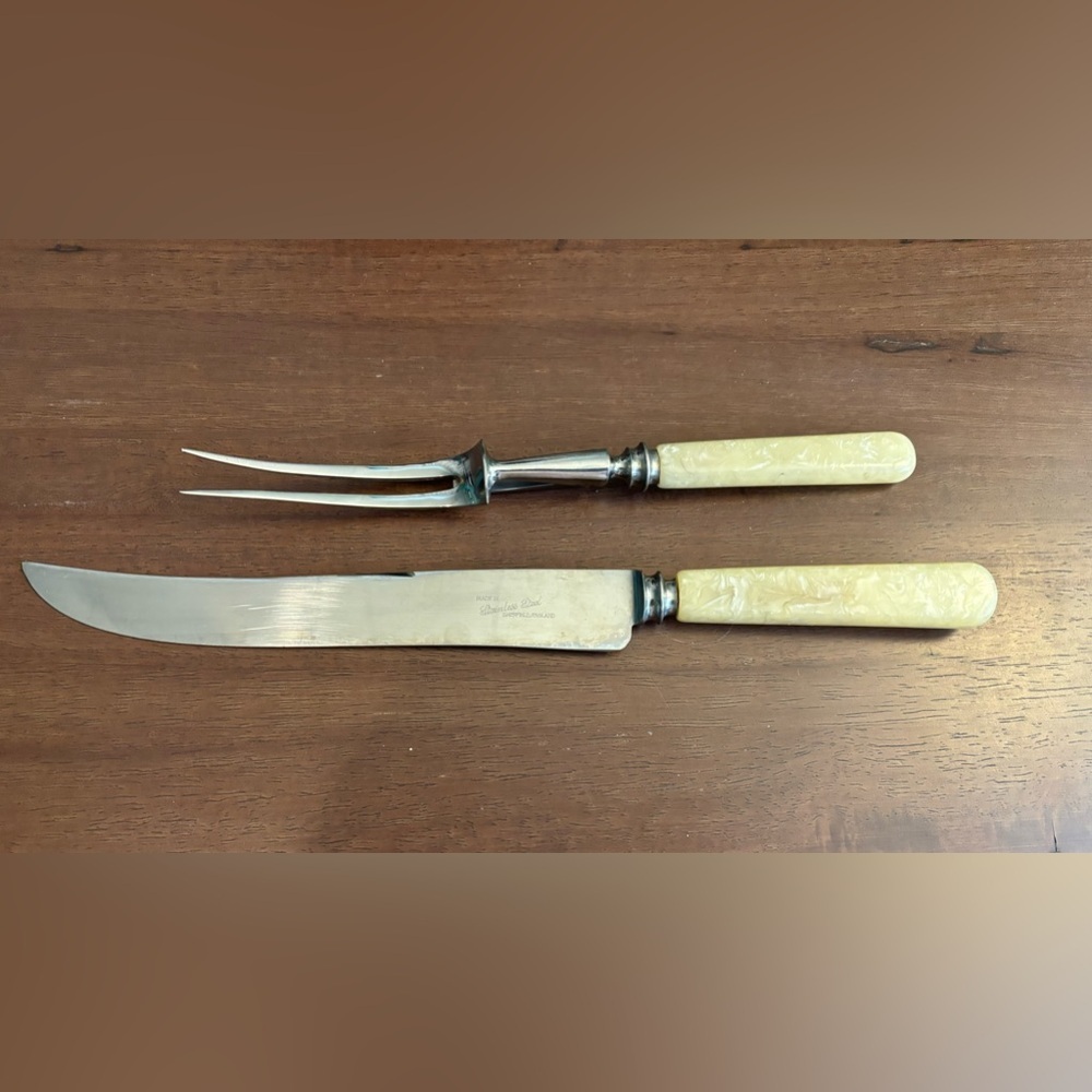 Vintage Carving Set Bakelite Handles Stainless‎ Steel Sheffield Knife Fork Stand